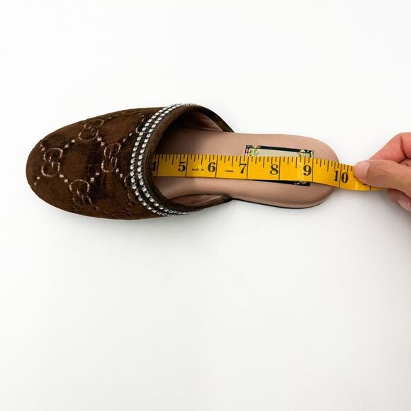 Gucci GG Brown Velvet Crystal Mules Slippers Loafers EU 38 US 8 - Picture 12 of 12